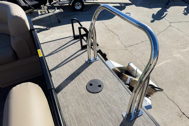 Slide: The Image of 2026 Godfrey Sweetwater Xperience 22' Tritoon deck with stainless steel railings. - 26