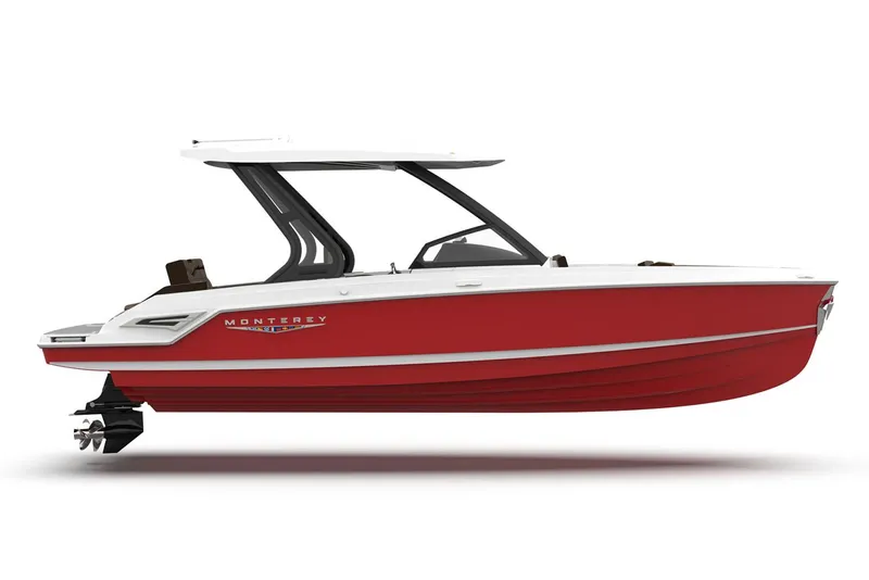Slide: The Image of 2026 Monterey Elite 27 SD boat in showroom, featuring sleek design and modern amenities. - 6