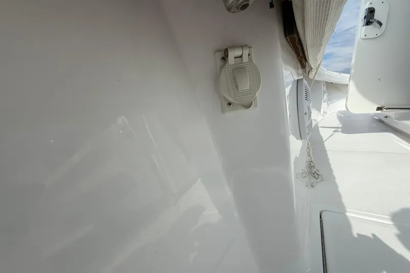 Slide: The Image of 2018 SeaHunter 35 Tournament boat interior, featuring white paneling and deck details. - 33