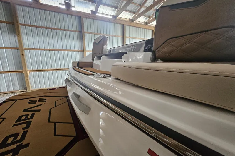Slide: The Image of 2025 Varatti Z2373 boat in storage, showcasing sleek design and comfortable seating. - 4