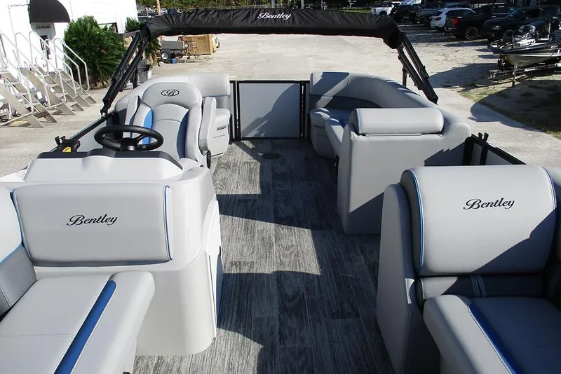 Slide: The Image of 2026 Bentley Pontoons 223 Bolt interior with luxurious seating and modern design. - 10