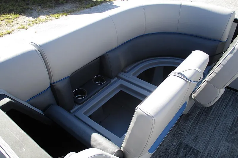 Slide: The Image of Luxurious seating area on 2026 Bentley Pontoons 223 Bolt with cup holders and modern design. - 16