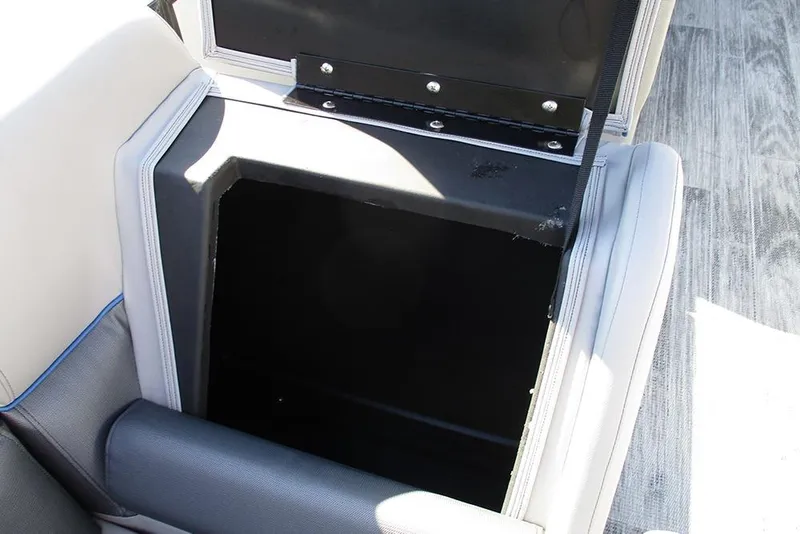 Slide: The Image of Open storage compartment in 2026 Bentley Pontoons 223 Bolt boat seat. - 22