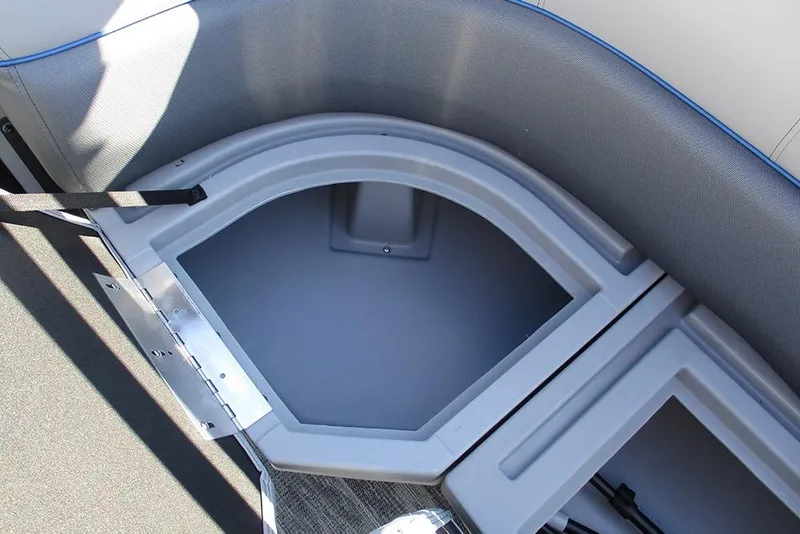 Slide: The Image of 2026 Bentley Pontoons 223 Bolt storage compartment with cushioned seating and secure latch. - 24