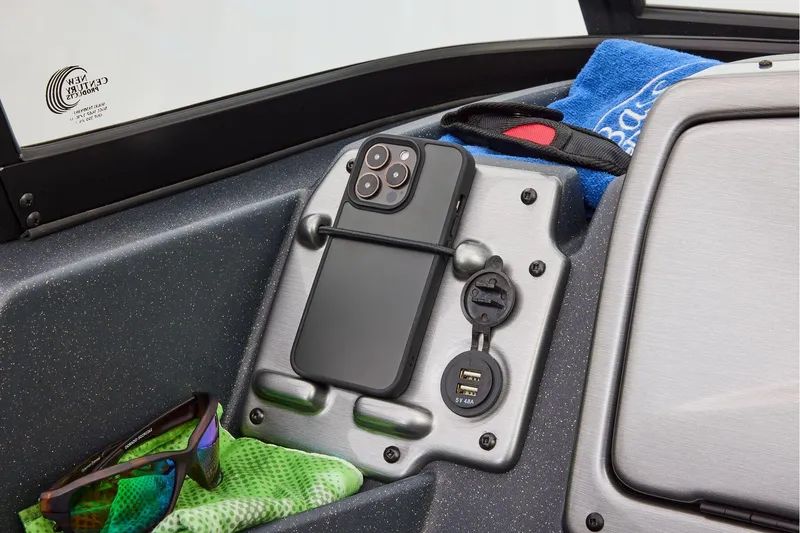 Slide: The Image of Manufacturer Provided Image: Dashboard of 2026 Tracker Pro Guide V-175 WT with phone holder and USB ports. - 35