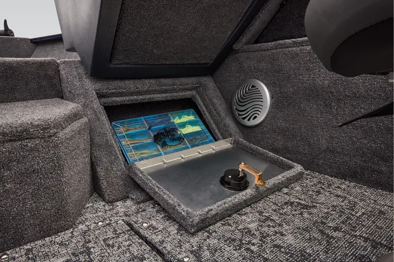 Slide: The Image of Manufacturer Provided Image: 2026 Tracker Pro Guide V-175 WT interior storage compartment with speaker and tackle box. - 32