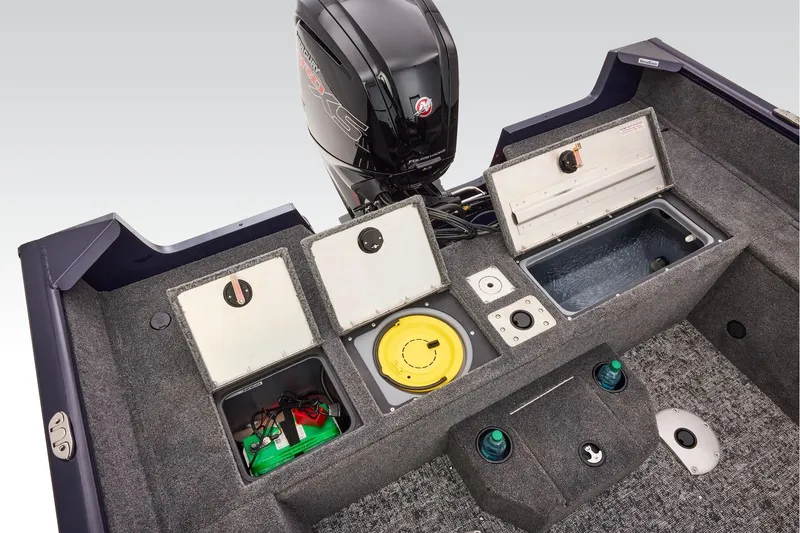 Slide: The Image of Manufacturer Provided Image: 2026 Tracker Pro Guide V-175 WT boat interior with storage compartments and motor. - 39