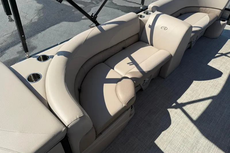 Slide: The Image of Luxurious seating on 2018 Avalon GS Cruise II 19' pontoon boat with cup holders. - 18