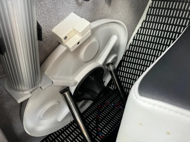 Slide: The Image of Interior detail of a 2022 Monterey 258 Super Sport boat, featuring seating and structural components. - 41