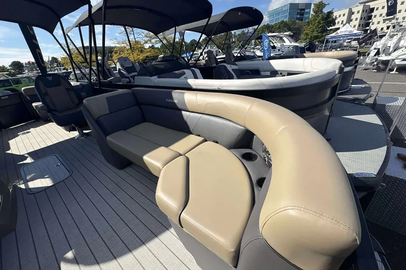 Slide: The Image of 2026 Viaggio x22u boat interior with luxurious seating and modern design. - 14