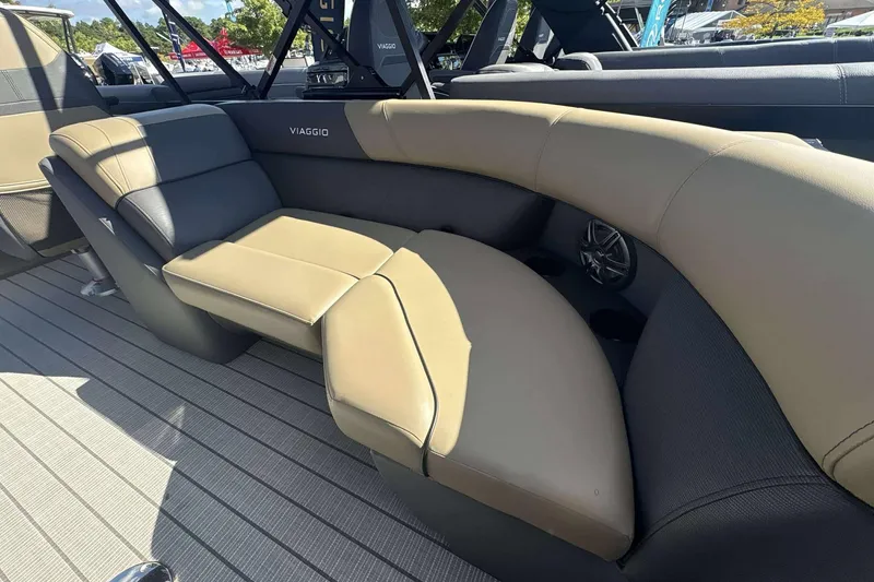 Slide: The Image of Luxurious seating on 2026 Viaggio x22u boat, featuring sleek design and comfortable upholstery. - 17
