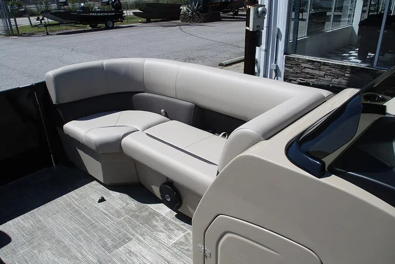 Slide: The Image of 2026 Bentley Pontoons 223 Legacy Swingback interior with luxurious seating and modern design. - 12