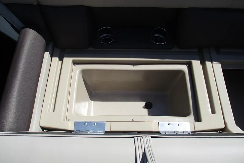 Slide: The Image of Interior of 2026 Bentley Pontoons 223 Legacy Swingback with built-in storage compartment. - 19