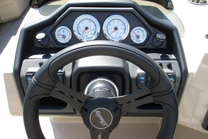 Slide: The Image of Steering wheel and dashboard of 2026 Bentley Pontoons 223 Legacy Swingback boat. - 29