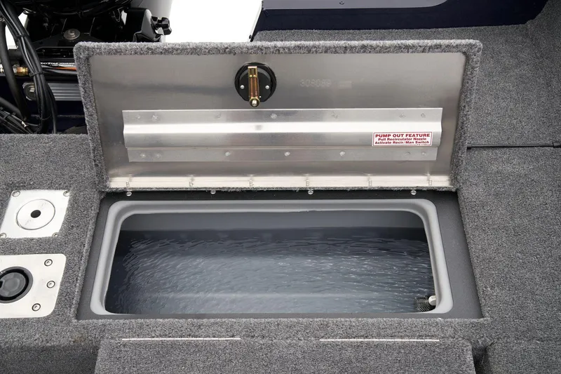 Slide: The Image of Manufacturer Provided Image: 2026 Tracker Pro Guide V-175 Combo boat livewell with open lid, showcasing interior water storage. - 48