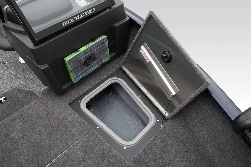 Slide: The Image of Manufacturer Provided Image: 2026 Tracker Pro Guide V-175 Combo boat storage compartment with open lid. - 25