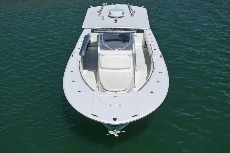 Slide: The Image of 2006 Southport 28 Center Console boat on calm water, aerial view. - 7