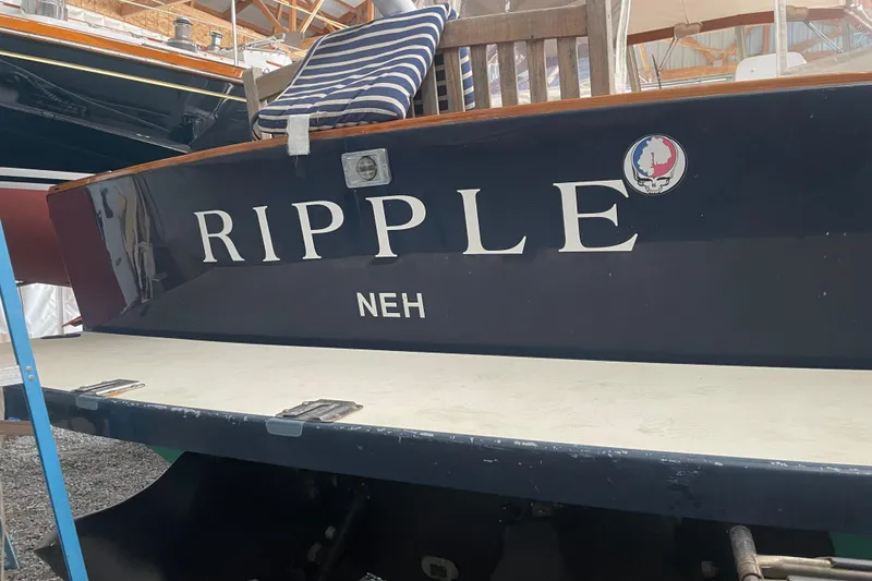 Slide: The Image of 1998 Little Harbor WhisperJet 36 boat named "Ripple" in storage, rear view. - 18