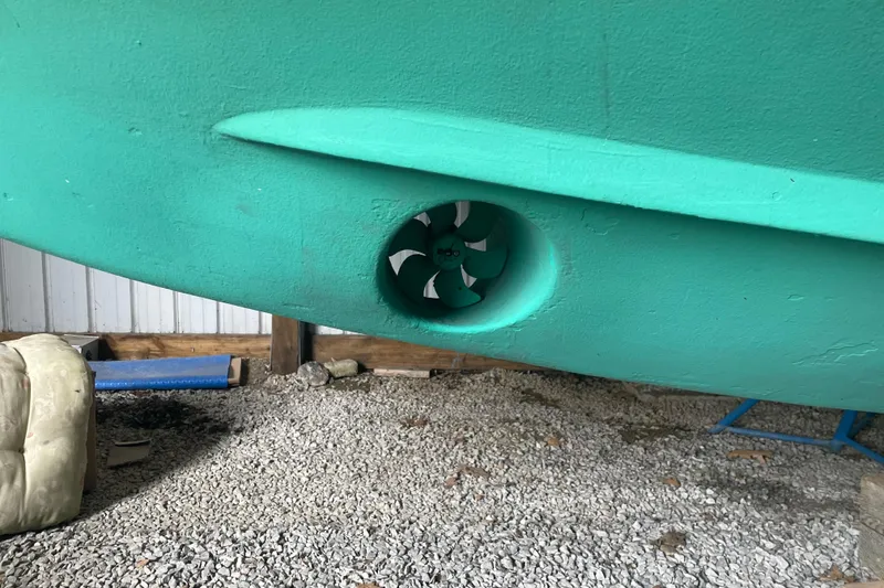 Slide: The Image of Close-up of a 1998 Little Harbor WhisperJet 36 boat's jet propulsion system. - 19
