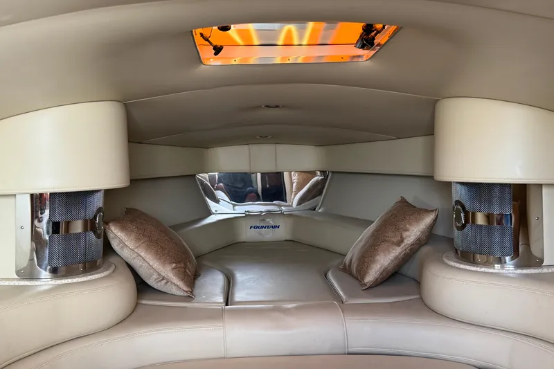 Slide: The Image of Luxurious interior of 2008 Fountain 35 Lightning boat with plush seating and ambient lighting. - 25