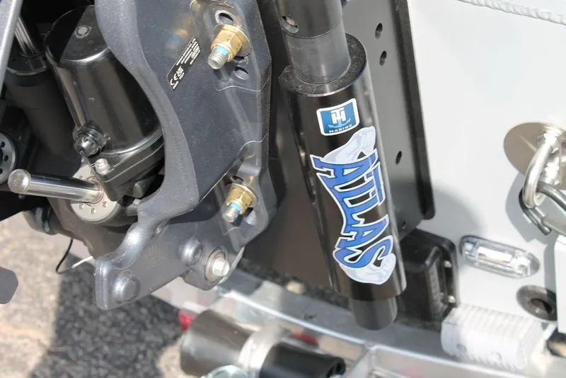 Slide: The Image of Close-up of Atlas hydraulic jack plate on 2026 Excel Bay Pro Elite 203 boat. - 10