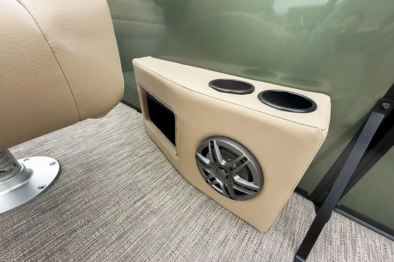 Slide: The Image of Interior of 2026 Godfrey Sweetwater Xperience pontoon with speaker and cup holders. - 11