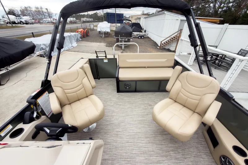 Slide: The Image of 2026 Godfrey Sweetwater Xperience 20' pontoon with beige seating and spacious layout. - 12
