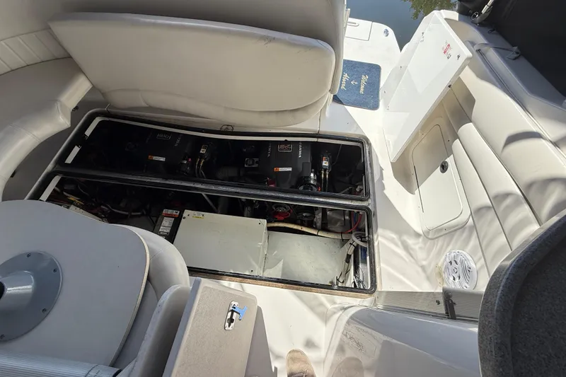 Slide: The Image of 2002 Four Winns 328 Vista boat engine compartment with open access panel. - 54