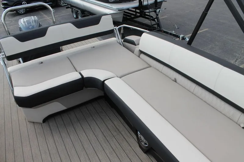Slide: The Image of 2026 Avalon Catalina Cruise 23' boat interior with sleek, modern seating design. - 13