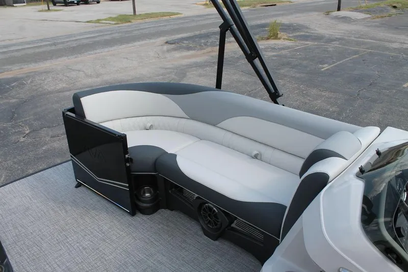 Slide: The Image of 2026 Avalon LSZ ELITE - 23 boat interior with sleek, modern seating design. - 12