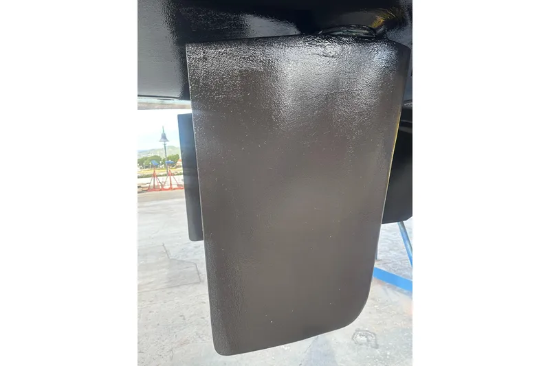 Slide: The Image of Close-up of Circa Marine FPB 70 rudder, 2019 model, in a shipyard setting. - 58