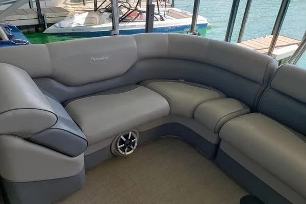 Slide: The Image of Luxurious seating on 2014 Premier Yachts 250 S-Series RF pontoon boat. - 8