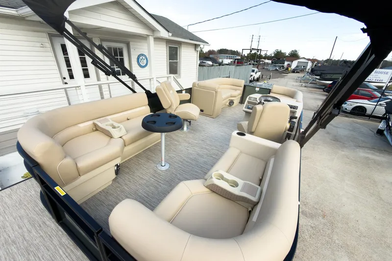 Slide: The Image of 2026 Godfrey Sweetwater Xperience 22' Split Bench Pontoon with spacious seating and modern design. - 26