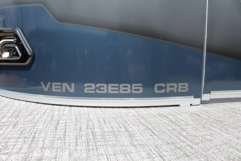 Slide: The Image of 2026 Avalon LSZ Cruiser Rear Bench 23 boat side view with model details. - 19