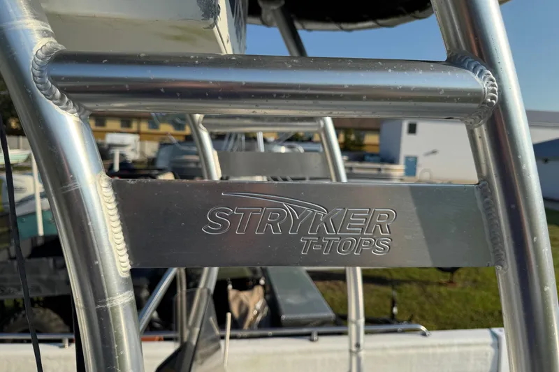 Slide: The Image of Close-up of Stryker T-Tops on 2012 Carolina Skiff 238 DLV boat. - 24