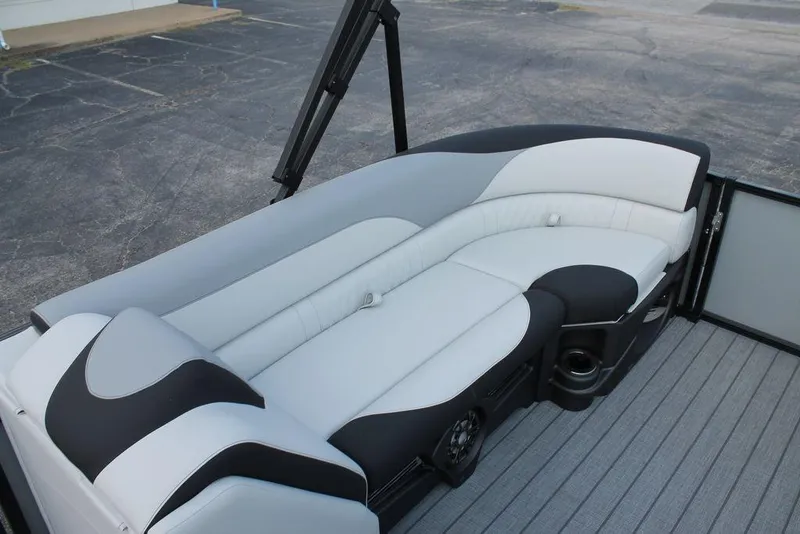 Slide: The Image of 2026 Avalon LSZ Quad Lounger Shift boat interior with sleek, modern seating design. - 5