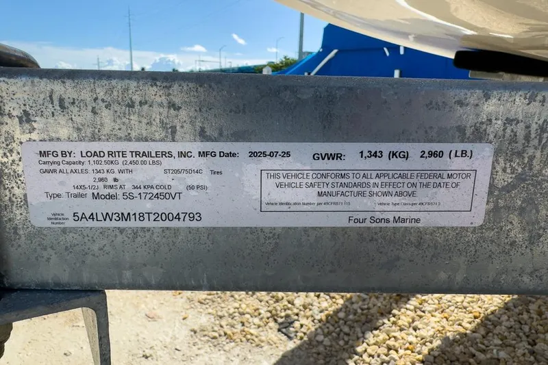Slide: The Image of Label on Load Rite trailer, model 5S-172450VT, manufactured in 2025 by Four Sons Marine. - 15