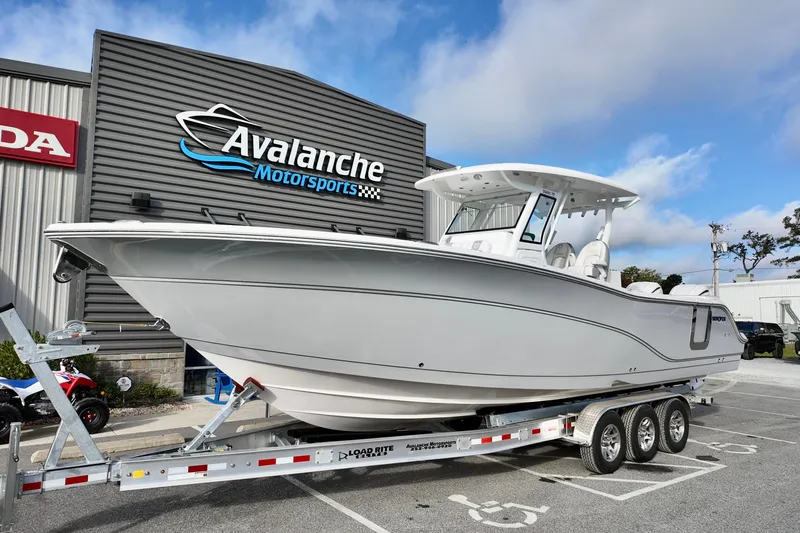 The Image of 2026 Sea Fox 328 Commander boat on trailer at Avalanche Motorsports dealership. - 0