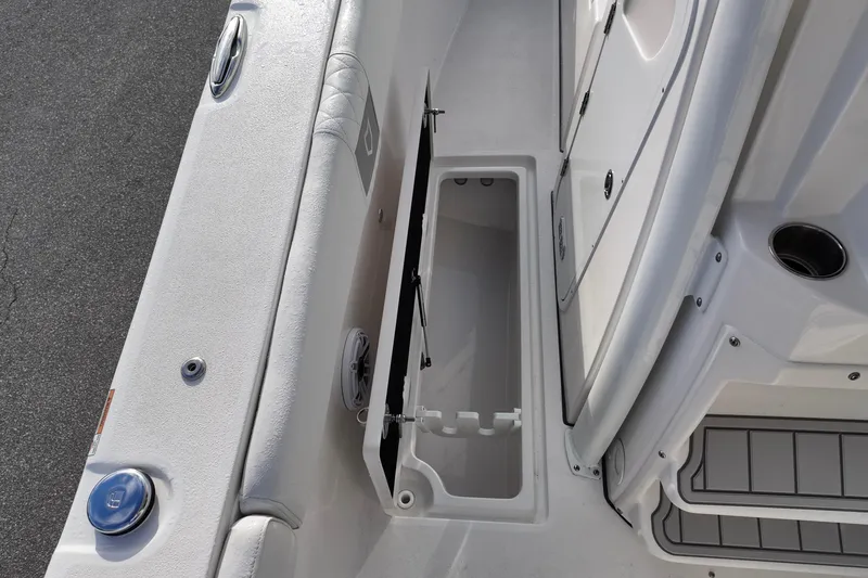 Slide: The Image of 2026 Sea Fox 328 Commander boat storage compartment detail. - 10