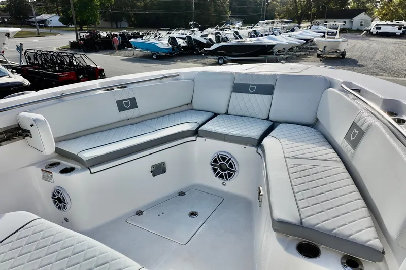 Slide: The Image of Luxurious seating on 2026 Sea Fox 328 Commander boat, showcasing elegant design and comfort. - 7
