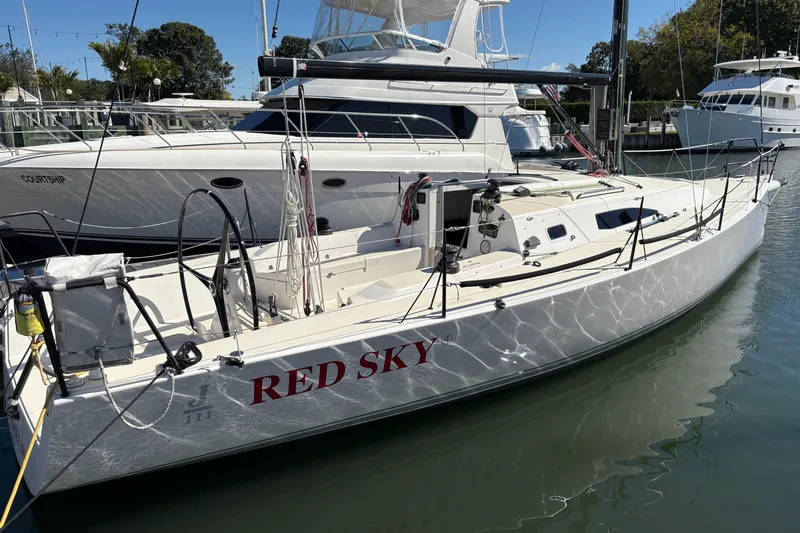 Slide: The Image of 2014 J Boats J/111 sailboat "Red Sky" docked at marina. - 1