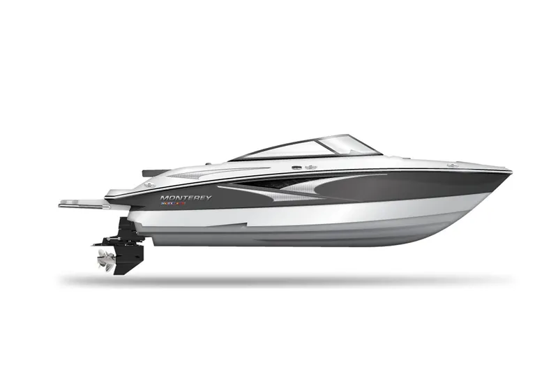 Slide: The Image of Manufacturer Provided Image: 2026 Monterey M-20 boat, sleek design, side view, white and black color scheme. - 4