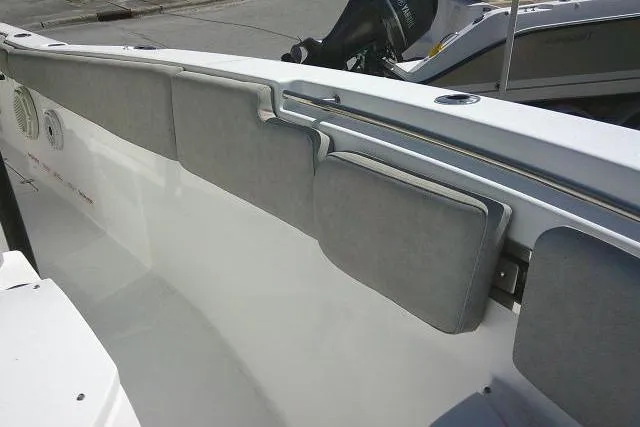 Slide: The Image of 2021 Sea Fox 288 Commander boat interior with cushioned side panels. - 27