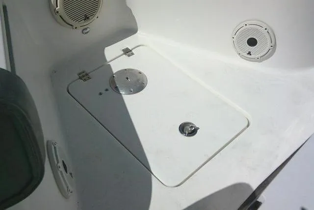 Slide: The Image of 2021 Sea Fox 288 Commander boat deck with storage hatch and speakers. - 36