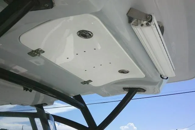 Slide: The Image of 2021 Sea Fox 288 Commander boat ceiling with mounted light fixture and hatch. - 38