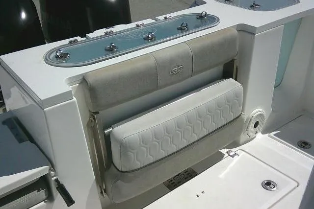 Slide: The Image of 2021 Sea Fox 288 Commander boat seating and storage area, featuring sleek design and functionality. - 43