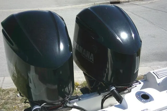 Slide: The Image of Twin Yamaha outboard engines on a 2021 Sea Fox 288 Commander boat. - 44