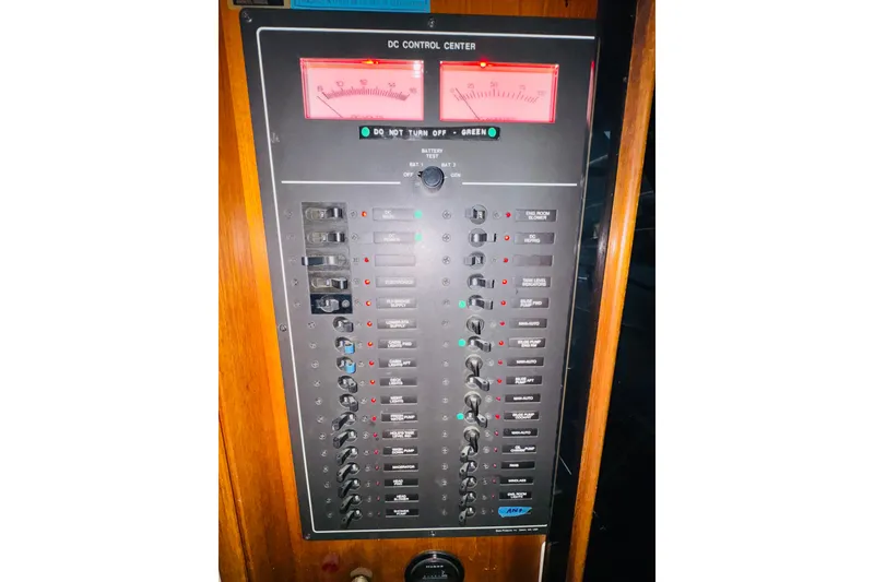 Slide: The Image of Electrical control panel on 1987 Tollycraft 40 Sport Sedan boat. - 46