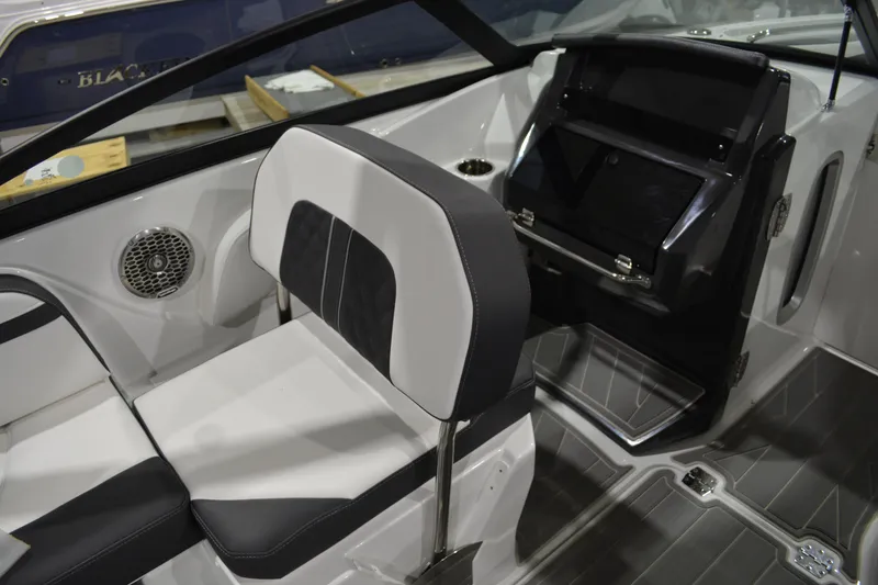 Slide: The Image of 2026 Monterey M-45 boat interior with sleek seating and modern dashboard design. - 29