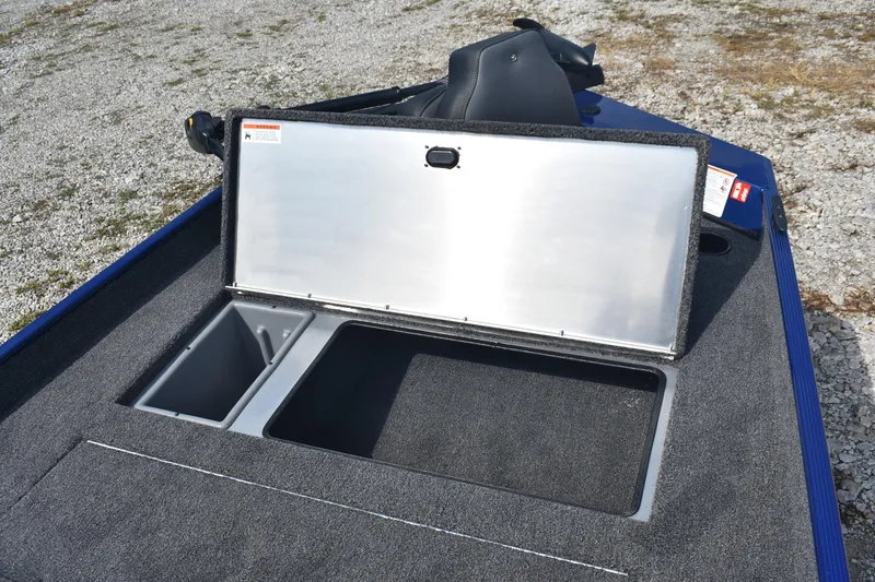 Slide: The Image of 2026 Lowe Skorpion 17 boat with Minn Kota trolling motor on blue deck. - 15